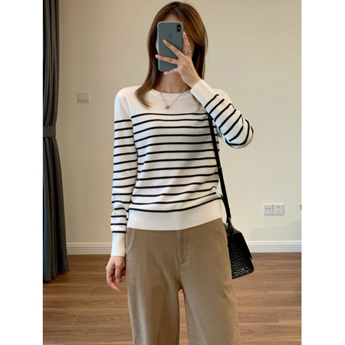 黑白條紋針織衫長袖秋季毛衣打底衫女秋冬2025新款內搭可外穿上衣