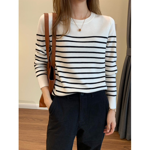 黑白條紋針織衫長袖秋季毛衣打底衫女秋冬2025新款內搭可外穿上衣