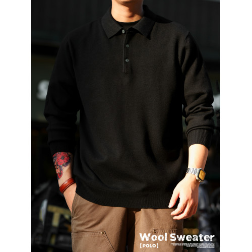 BGYO鹿起 美式休閒長袖POLO領綿羊毛衫男翻領自髮熱保暖針織上衣