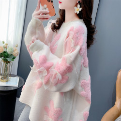 高級感超好看蝴蝶結圓領毛衣女秋冬外穿寬松慵懶風爆款洋氣上衣潮