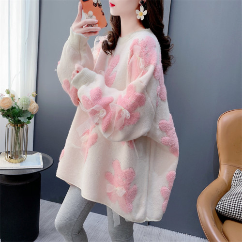 高級感超好看蝴蝶結圓領毛衣女秋冬外穿寬松慵懶風爆款洋氣上衣潮