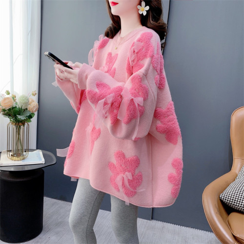 高級感超好看蝴蝶結圓領毛衣女秋冬外穿寬松慵懶風爆款洋氣上衣潮