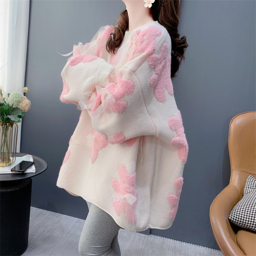 高級感超好看蝴蝶結圓領毛衣女秋冬外穿寬松慵懶風爆款洋氣上衣潮