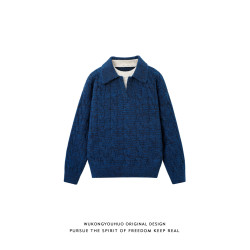 悟空有貨復古絞花假兩件拼接POLO領毛衣男秋冬潮牌情侶休閒針織衫