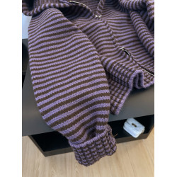 紫色條紋連帽毛衣外套女開衫秋冬韓系軟糯百搭針織衫內搭加厚短款