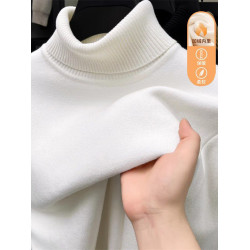 秋冬季高領一體絨毛衣男寬松百搭加絨加厚毛衫男士打底中領針織衫