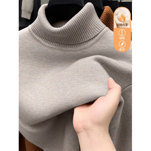 秋冬季高領一體絨毛衣男寬松百搭加絨加厚毛衫男士打底中領針織衫