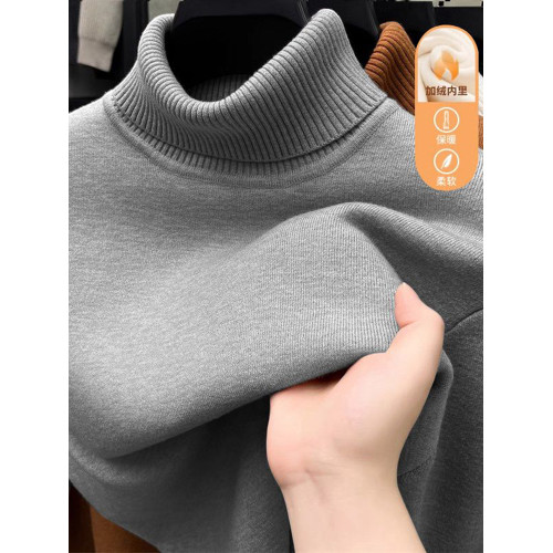 秋冬季高領一體絨毛衣男寬松百搭加絨加厚毛衫男士打底中領針織衫