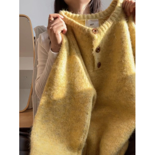 秋冬氛圍感亨利領長袖針織衫女2025新款加厚寬松慵懶軟糯套頭毛衣 秋冬氛圍感亨利領長袖針織衫女2025新款加厚寬松慵懶軟糯套頭毛衣