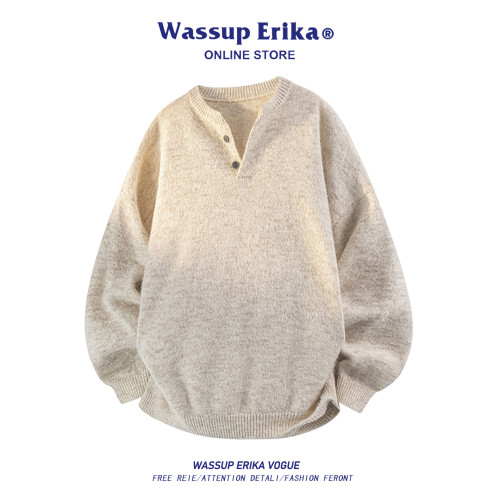 WASSUP ERIKA美式亨利領毛衣男秋冬2025新款針織衫外套內搭毛線衣 WASSUP ERIKA美式亨利領毛衣男秋冬2025新款針織衫外套內搭毛線衣
