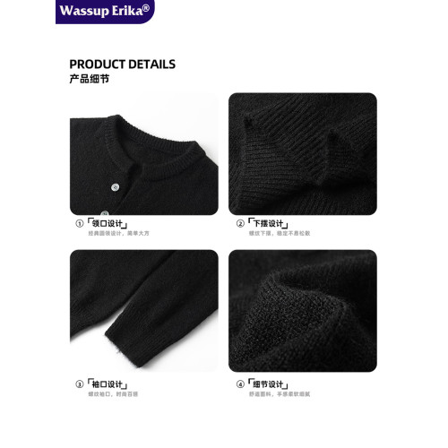 WASSUP ERIKA美式亨利領毛衣男秋冬2025新款針織衫外套內搭毛線衣 WASSUP ERIKA美式亨利領毛衣男秋冬2025新款針織衫外套內搭毛線衣