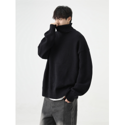 QOTRIOCK高領毛衣男秋冬新款寬松慵懶加絨加厚針織衫情侶內搭線衣