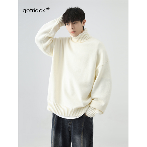 QOTRIOCK高領毛衣男秋冬新款寬松慵懶加絨加厚針織衫情侶內搭線衣 QOTRIOCK高領毛衣男秋冬新款寬松慵懶加絨加厚針織衫情侶內搭線衣