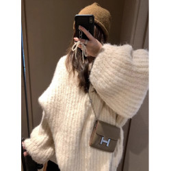 慵懶風粗線燈籠袖毛衣女寬松2025秋冬高級感軟糯針織上衣外穿加厚