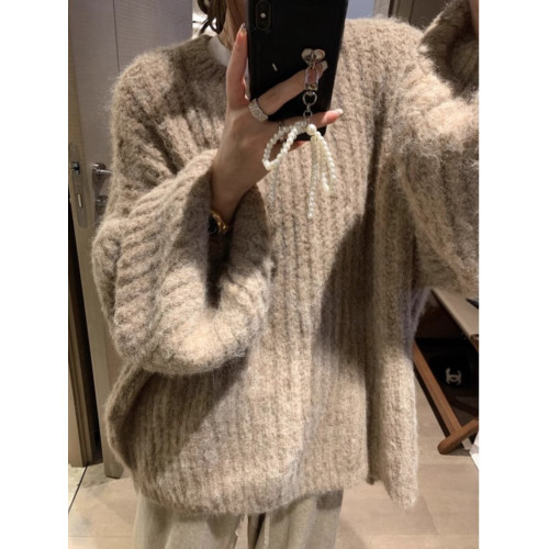 慵懶風粗線燈籠袖毛衣女寬松2025秋冬高級感軟糯針織上衣外穿加厚