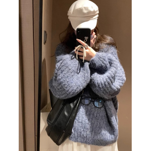 慵懶風粗線燈籠袖毛衣女寬松2025秋冬高級感軟糯針織上衣外穿加厚
