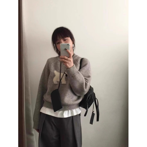 慵懶風提花套頭卡通小狗毛衣女秋冬韓國東大門內搭針織衫灰色上衣