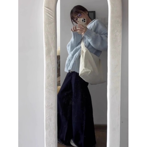 韓系baby藍色套頭長袖毛衣女秋冬軟糯慵懶風小衆寬松顯瘦針織上衣