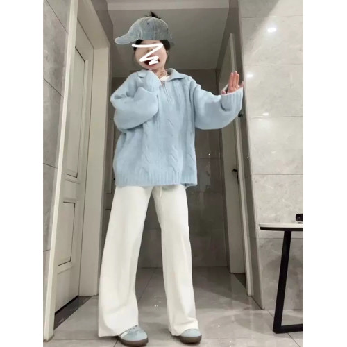 大碼胖mm慵懶風藍色麻花奶fufu毛衣女秋冬寬松加厚針織衫上衣秋冬