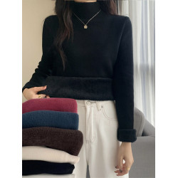 東北秋冬毛衣女加絨加厚一體絨內搭半高領套頭打底針織衫保暖上衣