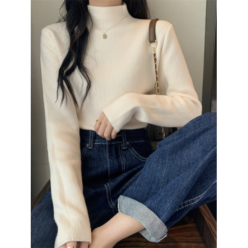 東北秋冬毛衣女加絨加厚一體絨內搭半高領套頭打底針織衫保暖上衣