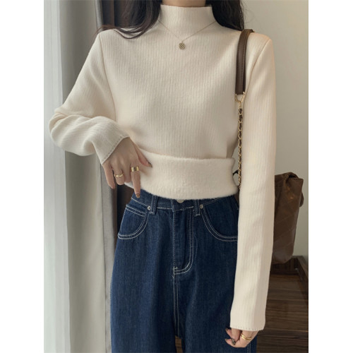 東北秋冬毛衣女加絨加厚一體絨內搭半高領套頭打底針織衫保暖上衣