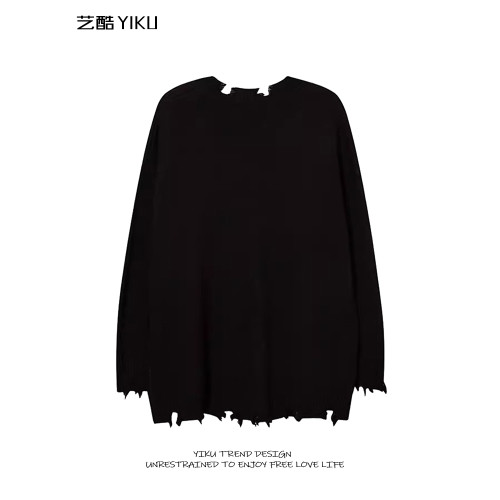 美式高街鏈子毛衣男女亞文化破洞歐美秋冬嘻哈百搭暗黑針織衫上衣