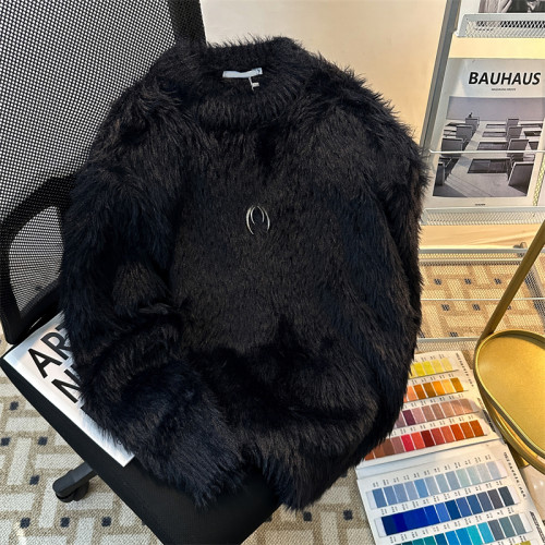 仿貂絨毛衣男冬季款美式復古cleanfit寬松休閒加厚保暖墊肩針織衫 仿貂絨毛衣男冬季款美式復古cleanfit寬松休閒加厚保暖墊肩針織衫