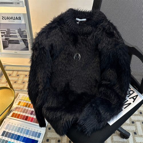 仿貂絨毛衣男冬季款美式復古cleanfit寬松休閒加厚保暖墊肩針織衫 仿貂絨毛衣男冬季款美式復古cleanfit寬松休閒加厚保暖墊肩針織衫