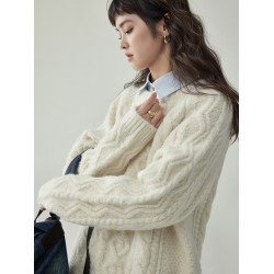 「北島AMUU」日系圓領寬松麻花毛衣秋冬溫柔軟糯加厚套頭內搭上衣