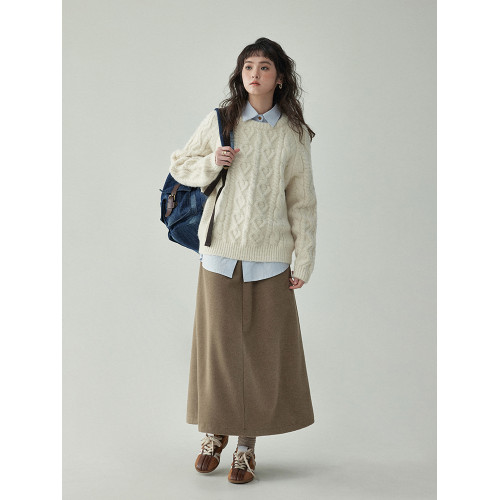 「北島AMUU」日系圓領寬松麻花毛衣秋冬溫柔軟糯加厚套頭內搭上衣