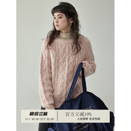 「北島AMUU」日系圓領寬松麻花毛衣秋冬溫柔軟糯加厚套頭內搭上衣