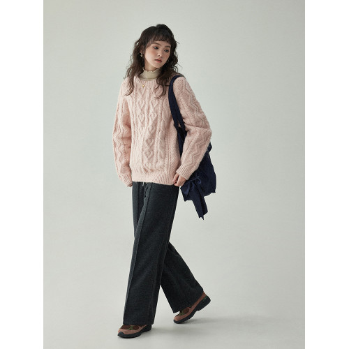 「北島AMUU」日系圓領寬松麻花毛衣秋冬溫柔軟糯加厚套頭內搭上衣