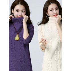 2025新款款百搭加絨高領毛衣冬季女裝翻領加厚保暖包臀針織打底衫