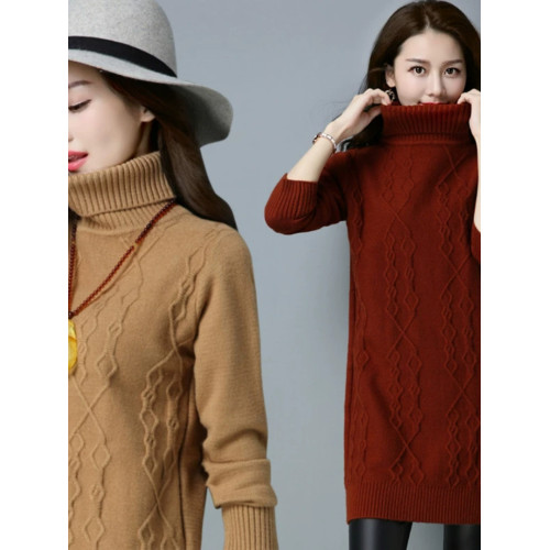 2025新款款百搭加絨高領毛衣冬季女裝翻領加厚保暖包臀針織打底衫