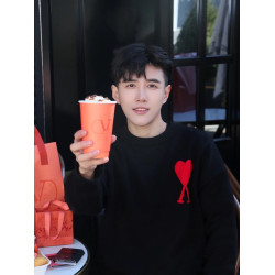 秋冬新款愛心刺綉圓領針織衫套頭男女寬松AMI CLAMS毛衣長袖上衣