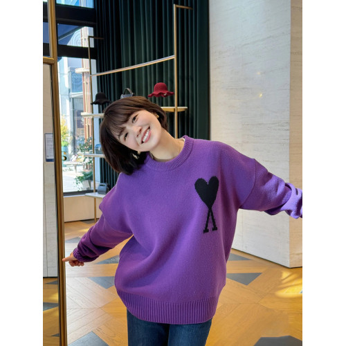 秋冬新款愛心刺綉圓領針織衫套頭男女寬松AMI CLAMS毛衣長袖上衣 秋冬新款愛心刺綉圓領針織衫套頭男女寬松AMI CLAMS毛衣長袖上衣