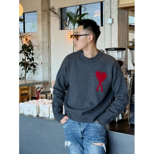 秋冬新款愛心刺綉圓領針織衫套頭男女寬松AMI CLAMS毛衣長袖上衣 秋冬新款愛心刺綉圓領針織衫套頭男女寬松AMI CLAMS毛衣長袖上衣