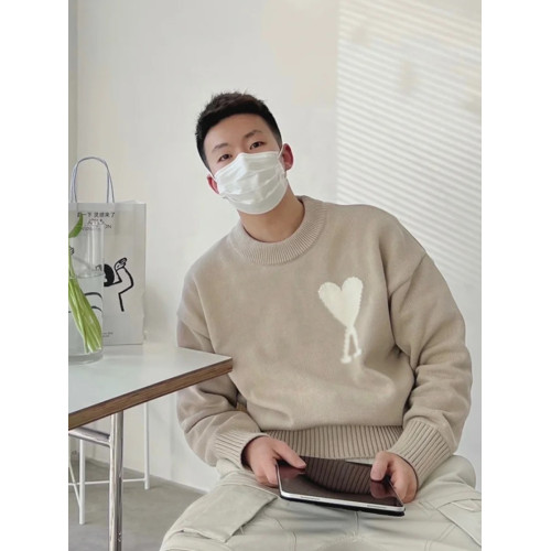 秋冬新款愛心刺綉圓領針織衫套頭男女寬松AMI CLAMS毛衣長袖上衣 秋冬新款愛心刺綉圓領針織衫套頭男女寬松AMI CLAMS毛衣長袖上衣