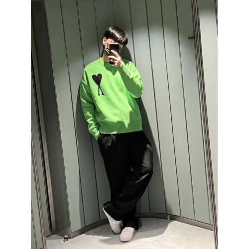 秋冬新款愛心刺綉圓領針織衫套頭男女寬松AMI CLAMS毛衣長袖上衣 秋冬新款愛心刺綉圓領針織衫套頭男女寬松AMI CLAMS毛衣長袖上衣