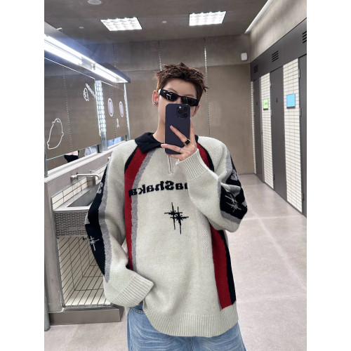 EAT 插肩撞色字母提花毛衣男美式復古半拉鍊翻領學院風慵懶針織衫 EAT 插肩撞色字母提花毛衣男美式復古半拉鍊翻領學院風慵懶針織衫