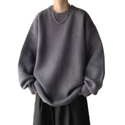 酒紅色潮牌毛衣男冬季慵懶風高級感純色內搭針織衫本命年新年衣服