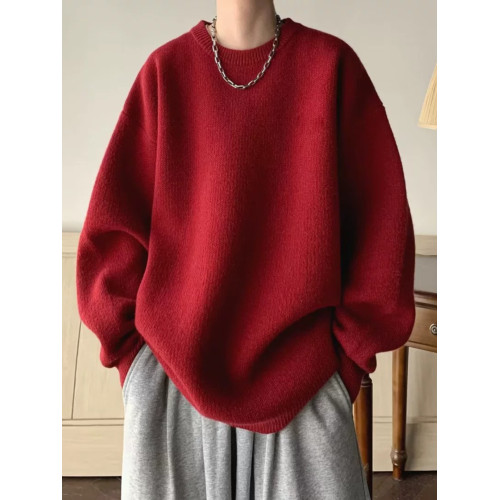 酒紅色潮牌毛衣男冬季慵懶風高級感純色內搭針織衫本命年新年衣服 酒紅色潮牌毛衣男冬季慵懶風高級感純色內搭針織衫本命年新年衣服