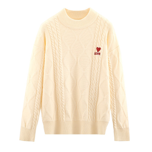 本命年紅色毛衣情侶款冬裝愛心刺綉男女款針織衫韓版大碼百搭上衣