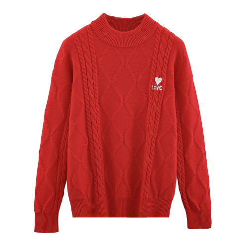 本命年紅色毛衣情侶款冬裝愛心刺綉男女款針織衫韓版大碼百搭上衣
