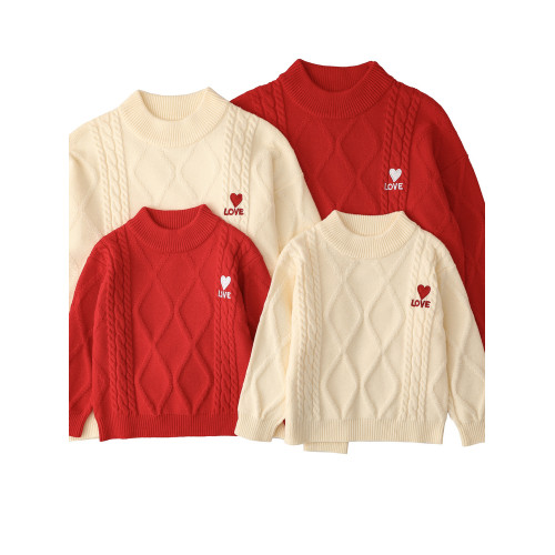 本命年紅色毛衣情侶款冬裝愛心刺綉男女款針織衫韓版大碼百搭上衣