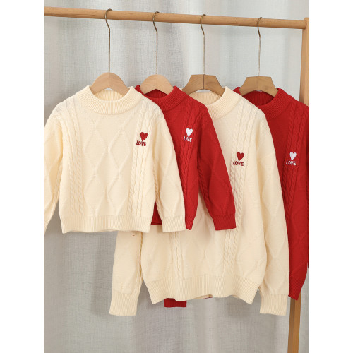 本命年紅色毛衣情侶款冬裝愛心刺綉男女款針織衫韓版大碼百搭上衣