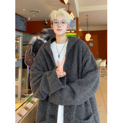 特大碼300斤連帽開衫毛衣男女裝秋冬慵懶風寬松休閒針織外套上衣2