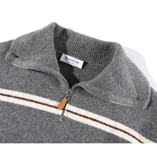 XinmonLee韓系慵懶風復古條紋撞色半拉鍊翻領軟糯毛衣氣質休閒女 XinmonLee韓系慵懶風復古條紋撞色半拉鍊翻領軟糯毛衣氣質休閒女