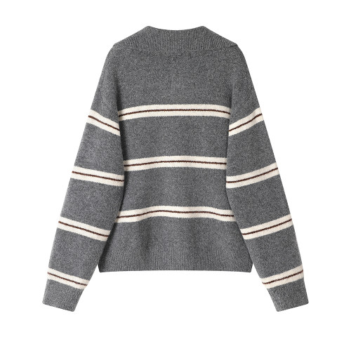 XinmonLee韓系慵懶風復古條紋撞色半拉鍊翻領軟糯毛衣氣質休閒女 XinmonLee韓系慵懶風復古條紋撞色半拉鍊翻領軟糯毛衣氣質休閒女